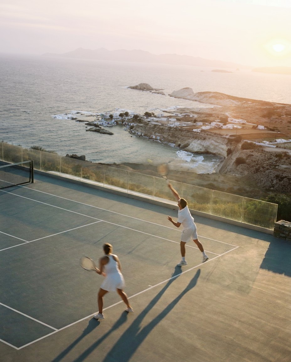 Tennis court above the coastline